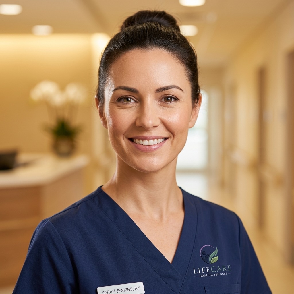 Friendly nurse holding a tablet